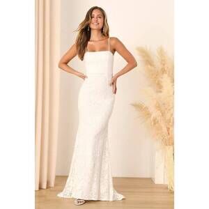Lulus My Kind Of Forever White Mesh Floral Embroidered Maxi Dress - Size L